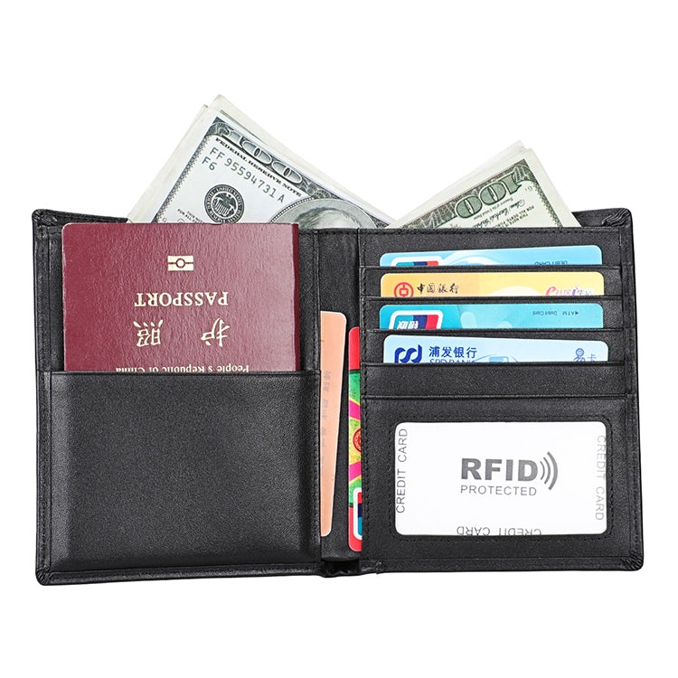 8235 방자성 RFID 다기능 크레이지 호스 텍스처 가죽 지갑 여권 가방
