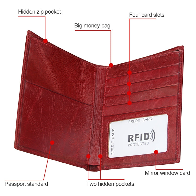 8235 방자성 RFID 다기능 크레이지 호스 텍스처 가죽 지갑 여권 가방