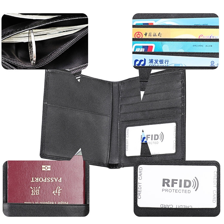 8235 방자성 RFID 다기능 크레이지 호스 텍스처 가죽 지갑 여권 가방