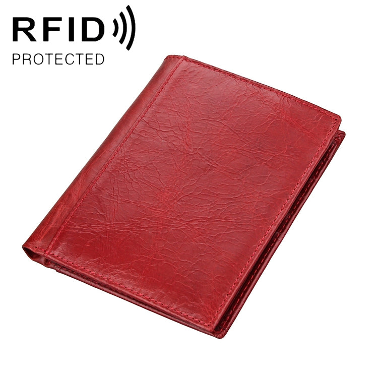 8235 Antimagnetic RFID Multi-function Crazy Horse Texture Leather Wallet Passport Bag