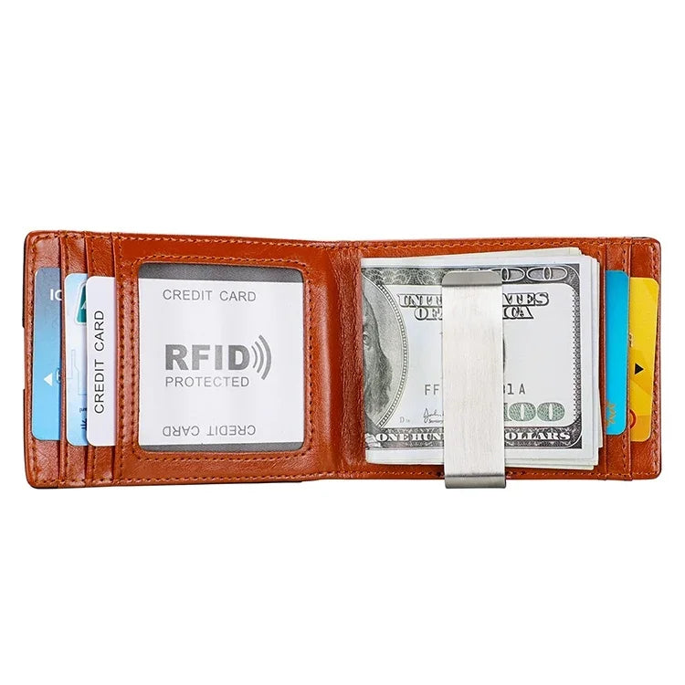 9602 안티마그네틱 RFID 미니 크레이지 호스 텍스처 가죽 지갑 빌폴드, 9602