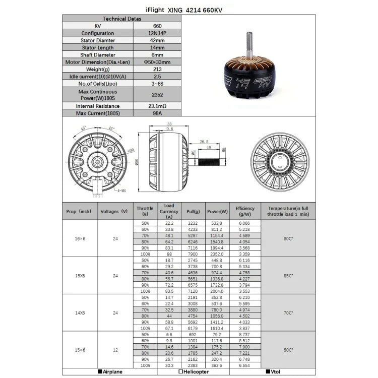 4개 iFlight XING T4214 400KV UAV 모터 X-클래스 대형 12N14P FPV 브러시리스 CNC 모터, T4214 660KV, T4214 400KV