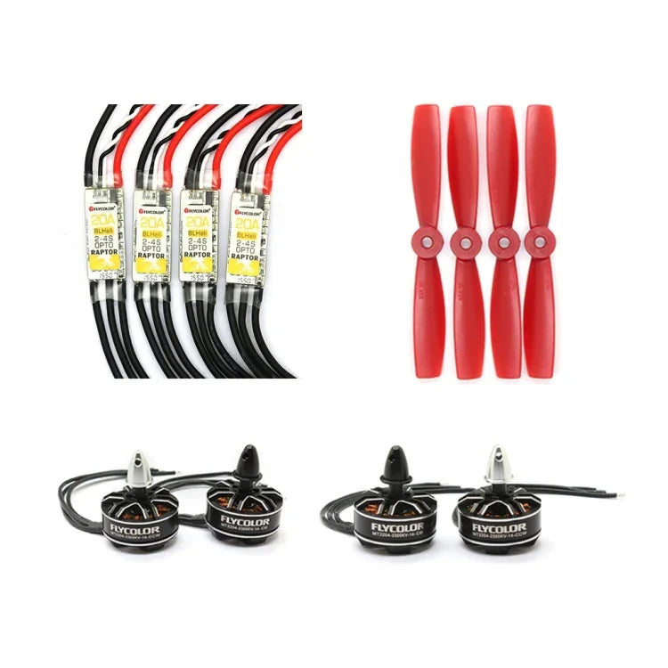 Flycolor 랩터 시리즈 파워 세트, 20A 속도 조절기 4개 + 2300KV 모터 4개 + 5045 프로펠러 4개 포함, 2300KV