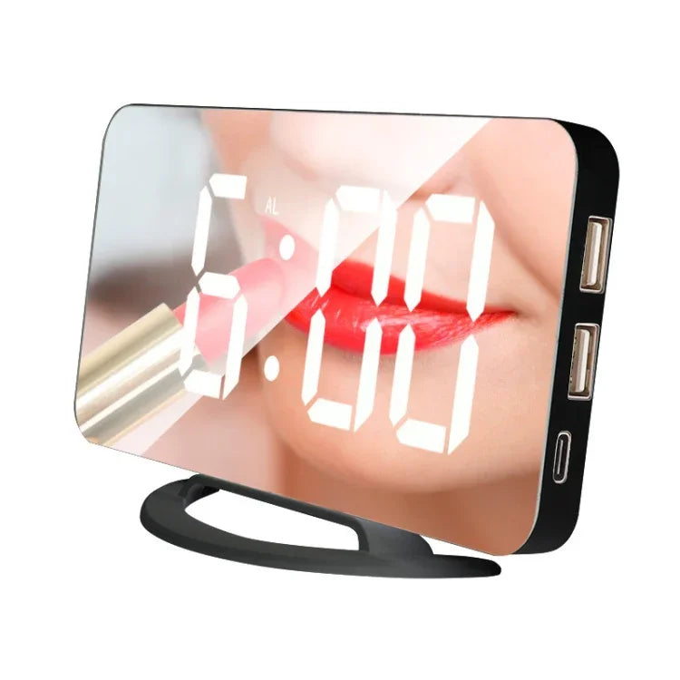 TS-8201-W 다기능 LED 메이크업 거울 탁상 시계 자동 광센서 전자 알람