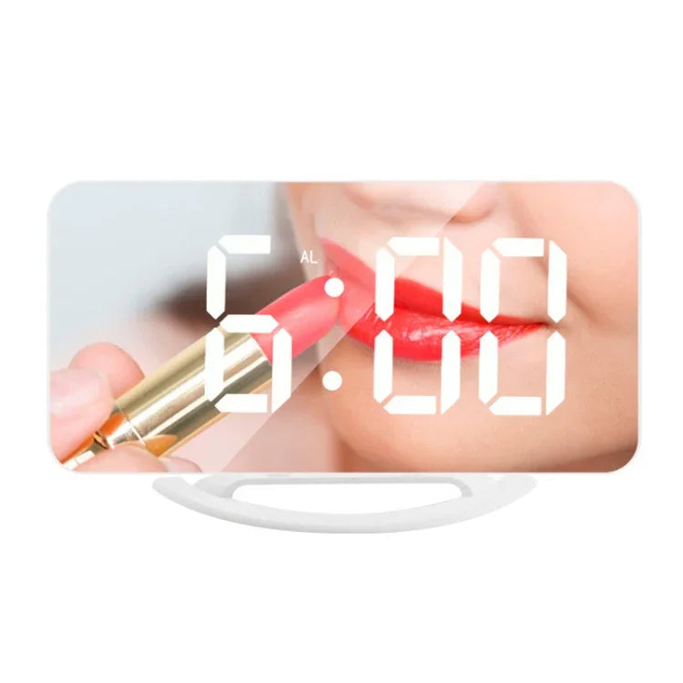 TS-8201-W 다기능 LED 메이크업 거울 탁상 시계 자동 광센서 전자 알람