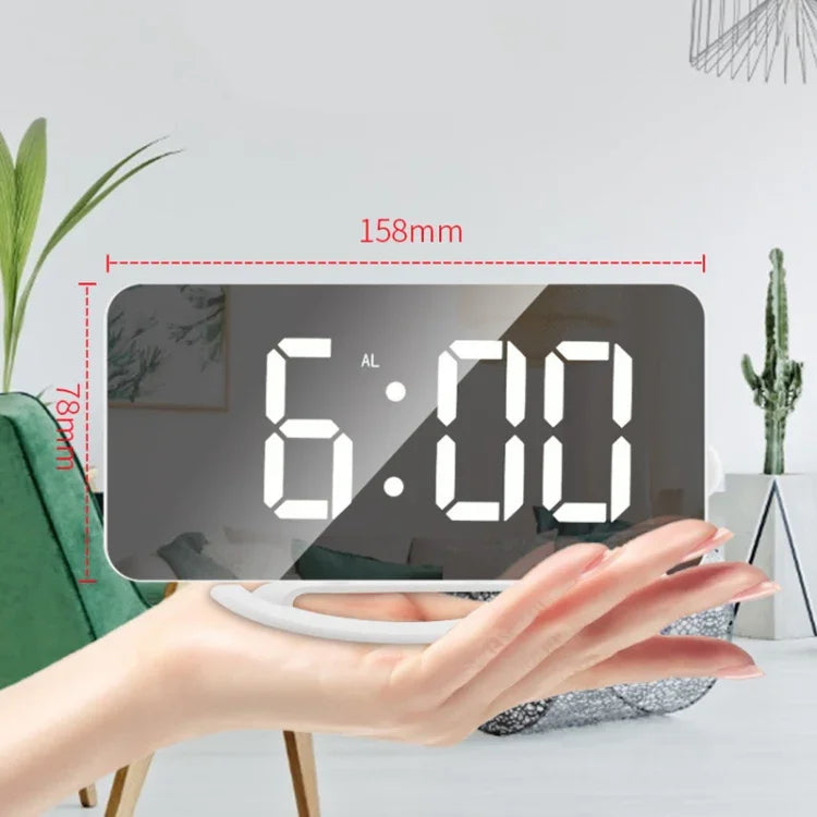 TS-8201-W 다기능 LED 메이크업 거울 탁상 시계 자동 광센서 전자 알람