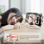 TS-8201-W 다기능 LED 메이크업 거울 탁상 시계 자동 광센서 전자 알람