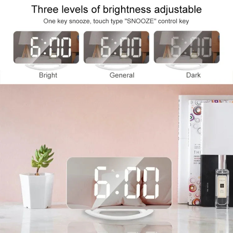 TS-8201-W 다기능 LED 메이크업 거울 탁상 시계 자동 광센서 전자 알람