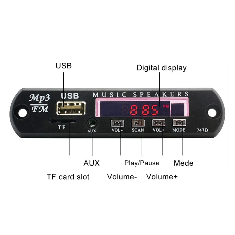 자동차 12V 오디오 블루투스 MP3 플레이어 디코더 보드 FM 라디오 TF USB 3.5 mm AUX, 녹음 기능 없음, 녹음 기능 없음