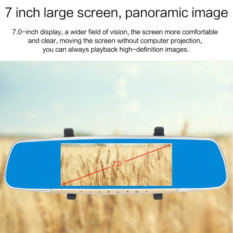 V100 7인치 LCD 터치 스크린 후방 거울 차량 녹화기 분리형 카메라 포함, 170도 광각 시야, 야간 투시 / 루프 비디오 / 모션 감지 / G-센서 / TF 카드 지원, 7인치