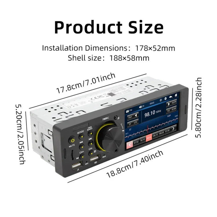 SWM-7805C 4.1인치 터치 스크린 범용 자동차 라디오 수신기 MP5 플레이어, FM & 블루투스 & TF 카드 지원, 원격 제어 포함, SWM-7805C