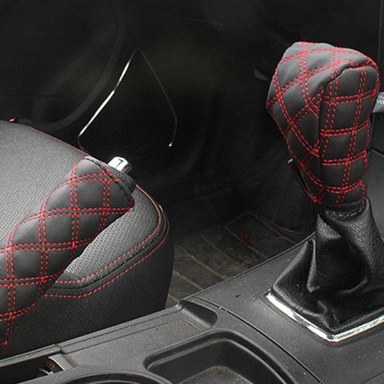 2 PCS Car Hand Brake Cover Shift Knob Gear Stick Cushion Sets Cover Car Accessory Interior Decoration Pad, 2 PCS  Red, 2 PCS Red  White
