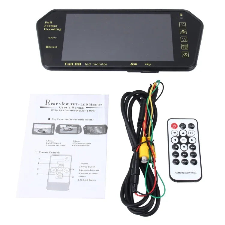 7인치 480*234 후방 시야 TFT-LCD 컬러 자동차 모니터 블루투스 MP5 플레이어 포함, 후진 자동 화면 기능 지원, 7인치 480*234