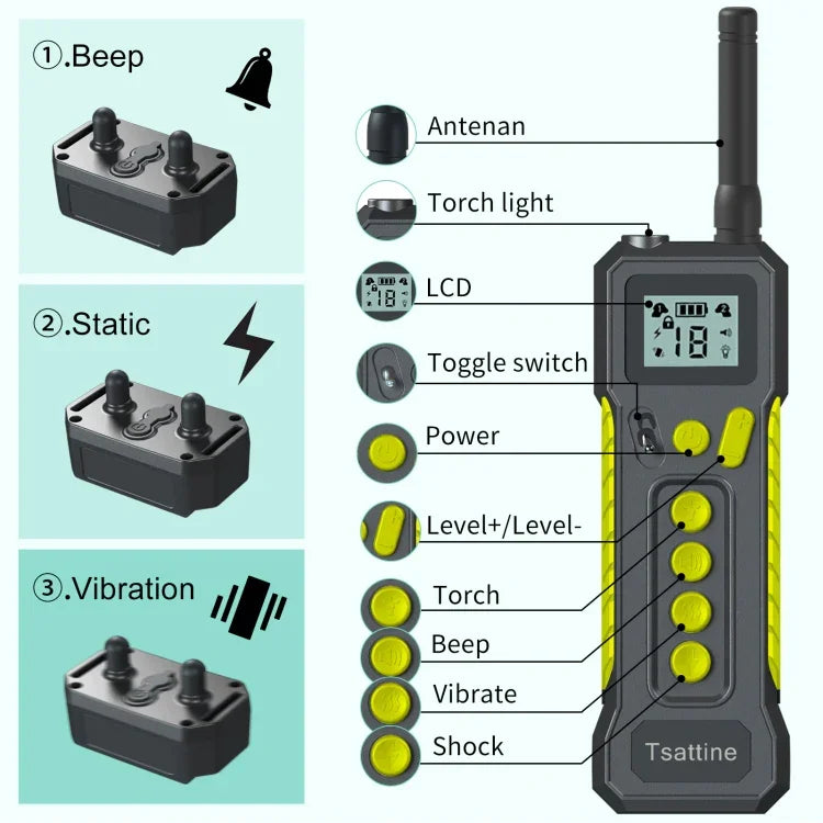 Tsattine T10 IP68 방수 2000피트 개 훈련 장치 LCD 라이트 포함, T10