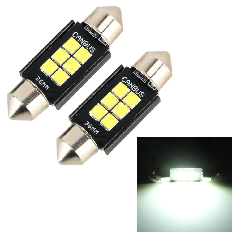 2 PCS 36mm DC12V / 2.5W / 6000K / 170LM 6LEDs SMD-3030 Car Reading Lamp Dome Light, 36mm