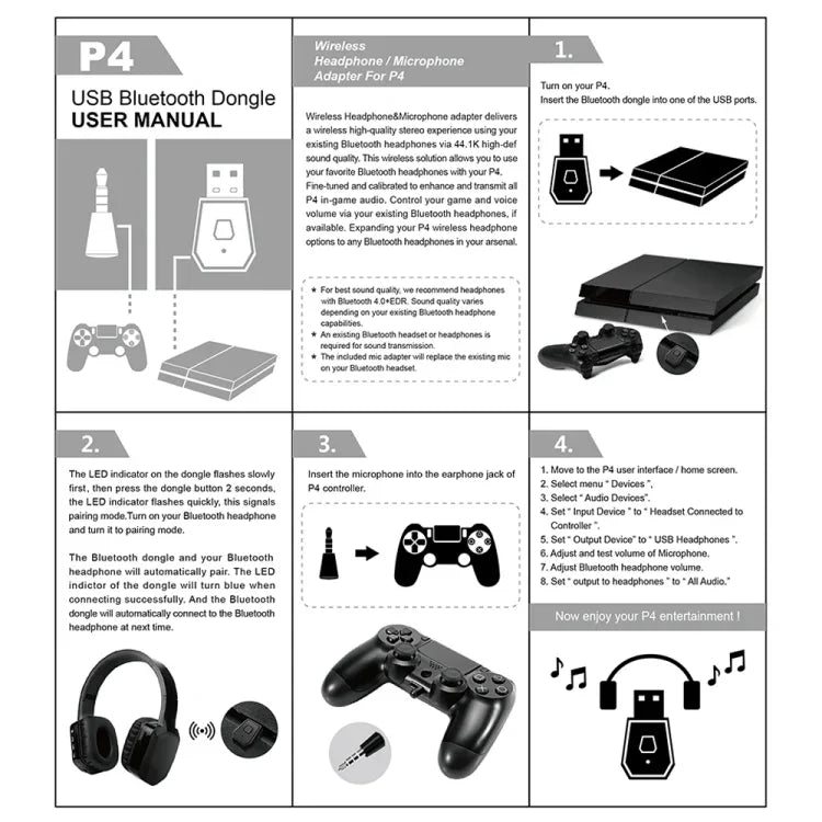 USB 4.0 블루투스 어댑터 수신기 및 송신기 소니 플레이스테이션 PS4용, PS4용