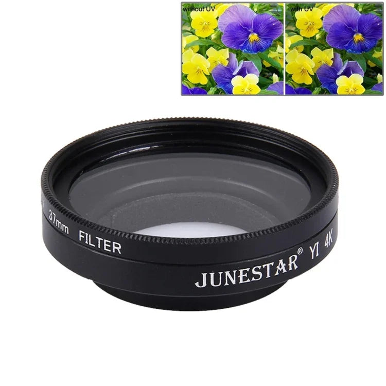 JUNESTAR 샤오미 샤오이 Yi II 4K 스포츠 액션 카메라 전문 37mm UV 필터 + 렌즈 보호 캡, UV 필터+렌즈 캡