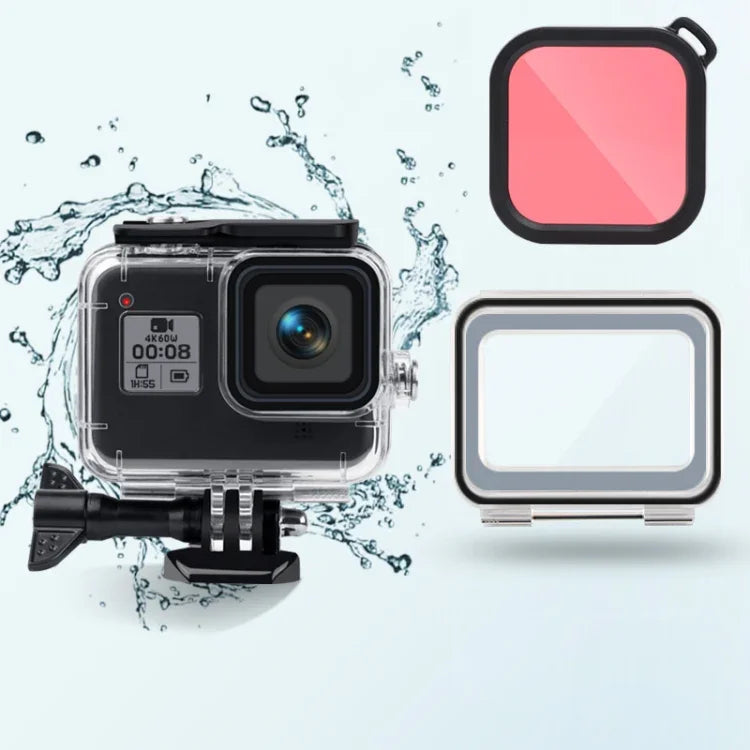 GoPro HERO8 Black용 45m 방수 케이스 + 터치 백 커버 + 컬러 렌즈 필터, GoPro8용 케이스 + 터치 커버 + 핑크 필터, GoPro8용 케이스 + 터치 커버 + 퍼플 필터, GoPro8용 케이스 + 터치 커버 + 레드 필터