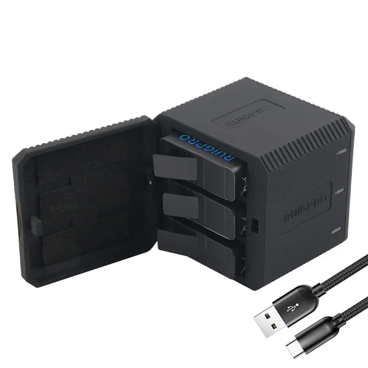 GoPro HERO6/5용 RUIGPRO USB 트리플 배터리 하우징 충전기 박스 USB 케이블 & LED 표시등 포함