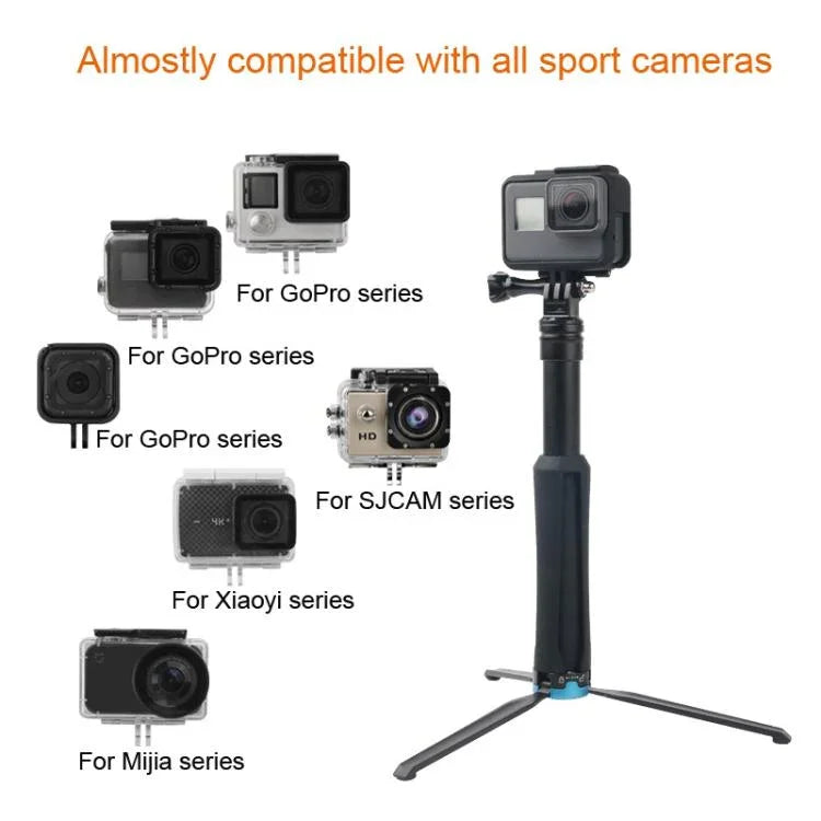휴대용 접이식 삼각대 홀더 셀피 모노포드 스틱 GoPro, Insta360, DJI 및 기타 액션 카메라용, 길이: 23.5-81cm, RUIGPRO