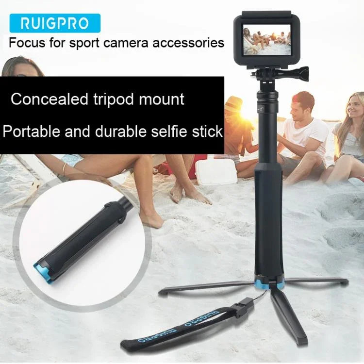 휴대용 접이식 삼각대 홀더 셀피 모노포드 스틱 GoPro, Insta360, DJI 및 기타 액션 카메라용, 길이: 23.5-81cm, RUIGPRO