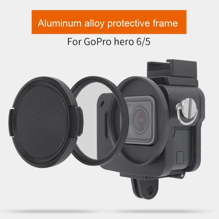 GoPro HERO7 Black /6 /5용 CNC 알루미늄 합금 보호 케이지 및 보험 프레임과 52mm UV 렌즈 하우징 쉘, 52mm UV 블랙