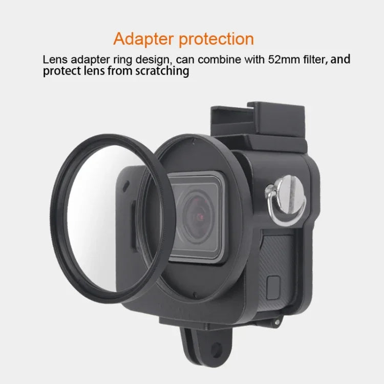GoPro HERO7 Black /6 /5용 CNC 알루미늄 합금 보호 케이지 및 보험 프레임과 52mm UV 렌즈 하우징 쉘, 52mm UV 블랙
