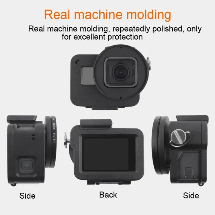 GoPro HERO7 Black /6 /5용 CNC 알루미늄 합금 보호 케이지 및 보험 프레임과 52mm UV 렌즈 하우징 쉘, 52mm UV 블랙