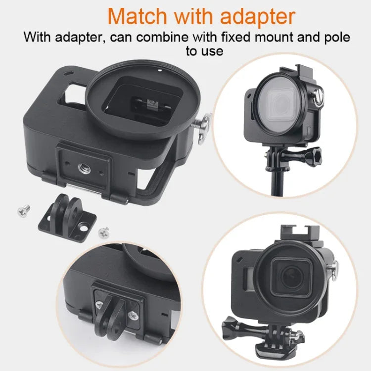 GoPro HERO7 Black /6 /5용 CNC 알루미늄 합금 보호 케이지 및 보험 프레임과 52mm UV 렌즈 하우징 쉘, 52mm UV 블랙
