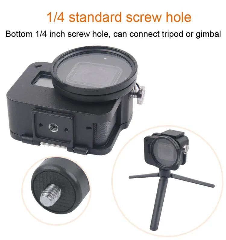 GoPro HERO7 Black /6 /5용 CNC 알루미늄 합금 보호 케이지 및 보험 프레임과 52mm UV 렌즈 하우징 쉘, 52mm UV 블랙