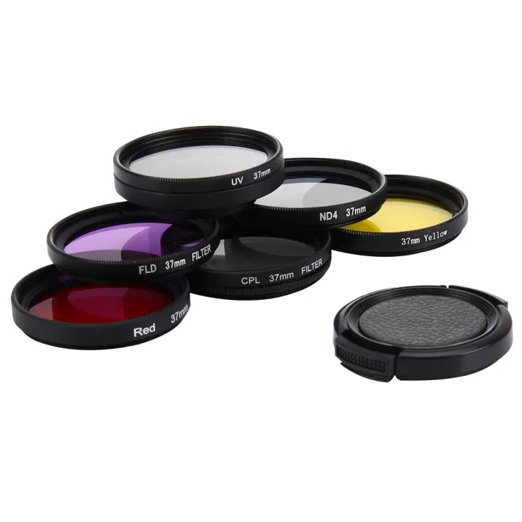 JUNESTAR 7 in 1 프로페셔널 37mm 렌즈 필터(CPL + UV + ND4 + 빨강 + 노랑 + FLD / 보라) 및 GoPro HERO4 / 3+ / 3 스포츠 액션 카메라용 렌즈 보호 캡, 7 in 1