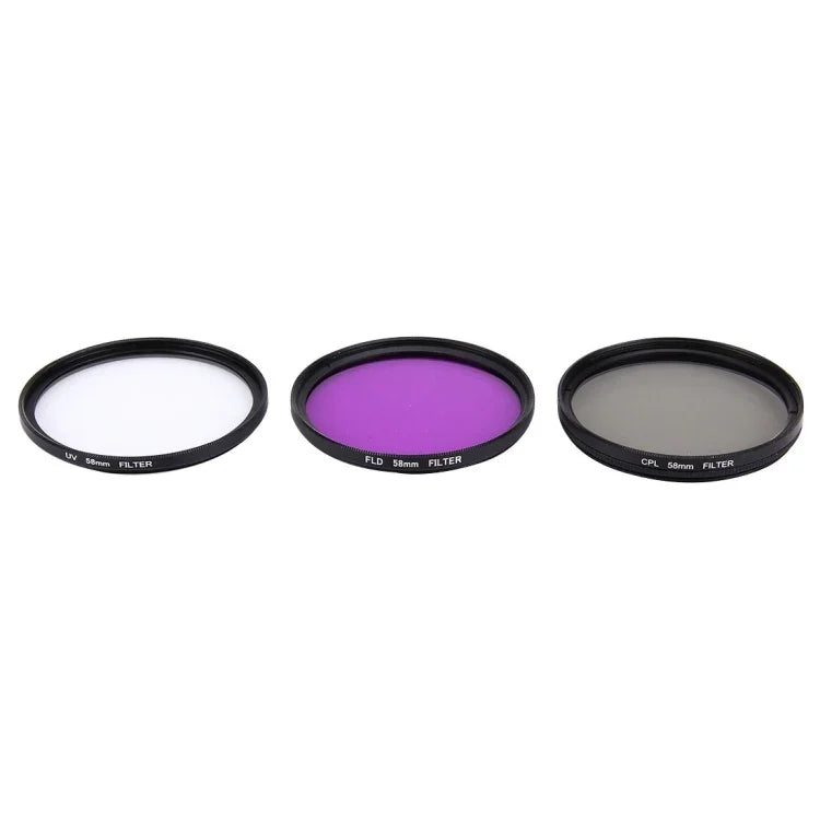 JUNESTAR 3-in-1 프로페셔널 58mm 렌즈 필터(CPL + UV + FLD / 보라색) GoPro & Xiaomi Xiaoyi Yi 스포츠 액션 카메라용, 3-in-1