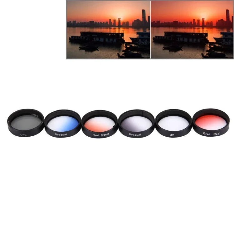 JUNESTAR 6-in-1 전문 34mm 렌즈 필터(CPL + UV + 그라데이션 레드 + 그라데이션 오렌지 + 그라데이션 블루 + 그라데이션 그레이), DJI Phantom 3 & 4용