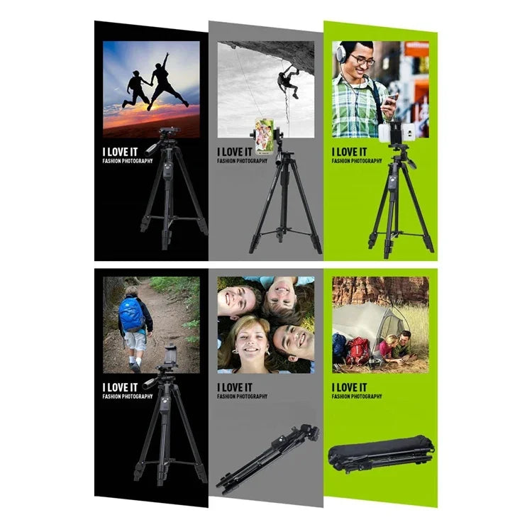 YUNTENG VCT-5208RM 알루미늄 마그네슘 합금 다리 삼각대 마운트, 블루투스 리모컨 & 삼각대 헤드 & 휴대폰 클램프 포함, SLR 카메라 및 스마트폰용, 높이: 125cm, VCT-5208