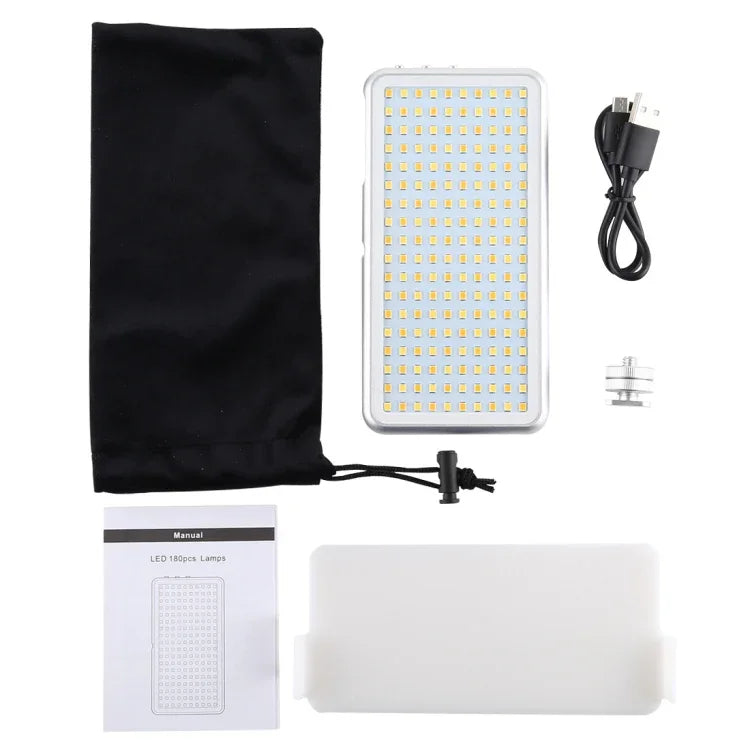 LED011S 포켓 180 LED 전문 브이로깅 사진 및 비디오 스튜디오 조명 OLED 디스플레이 및 콜드 슈 어댑터 마운트 포함, 캐논 / 니콘 DSLR 카메라용, 180 LED