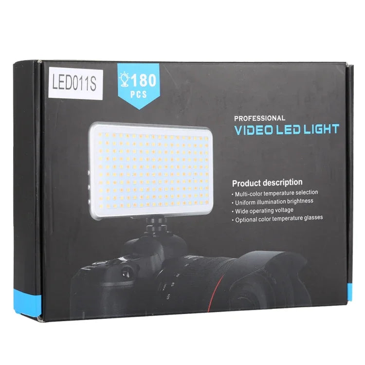 LED011S 포켓 180 LED 전문 브이로깅 사진 및 비디오 스튜디오 조명 OLED 디스플레이 및 콜드 슈 어댑터 마운트 포함, 캐논 / 니콘 DSLR 카메라용, 180 LED