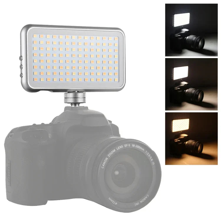 LED-013 포켓 112 LED 전문 브이로깅 사진 및 비디오 스튜디오 조명 OLED 디스플레이 및 콜드 슈 어댑터 마운트 포함, 캐논 / 니콘 DSLR 카메라용, 112 LED