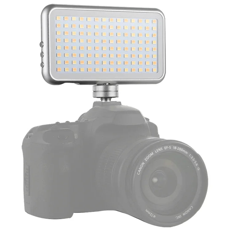 LED-013 포켓 112 LED 전문 브이로깅 사진 및 비디오 스튜디오 조명 OLED 디스플레이 및 콜드 슈 어댑터 마운트 포함, 캐논 / 니콘 DSLR 카메라용, 112 LED