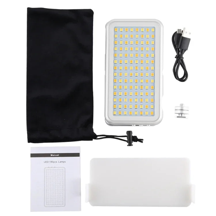 LED-013 포켓 112 LED 전문 브이로깅 사진 및 비디오 스튜디오 조명 OLED 디스플레이 및 콜드 슈 어댑터 마운트 포함, 캐논 / 니콘 DSLR 카메라용, 112 LED
