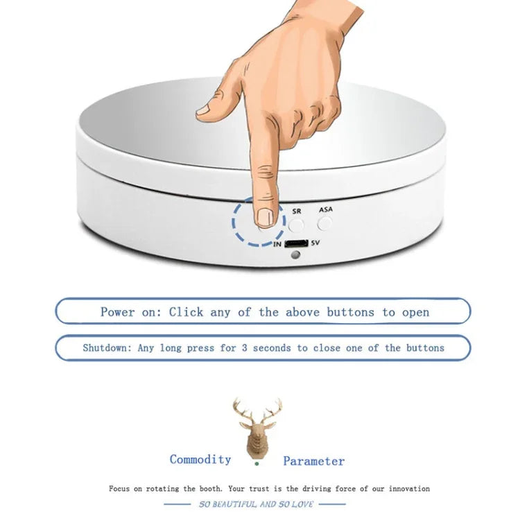 13.8cm 미러 스타일 USB 충전 스마트 360도 회전 턴테이블 디스플레이 스탠드 비디오 촬영 소품 턴테이블, 최대 하중 3kg, 13.8cm 미러/USB(W) 전원 공급
