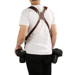 퀵 릴리스 미끄럼 방지 이중 어깨 가죽 하네스 카메라 스트랩 금속 후크 포함 SLR / DSLR 카메라용, 이중 어깨(브라운), 이중 어깨(블랙)