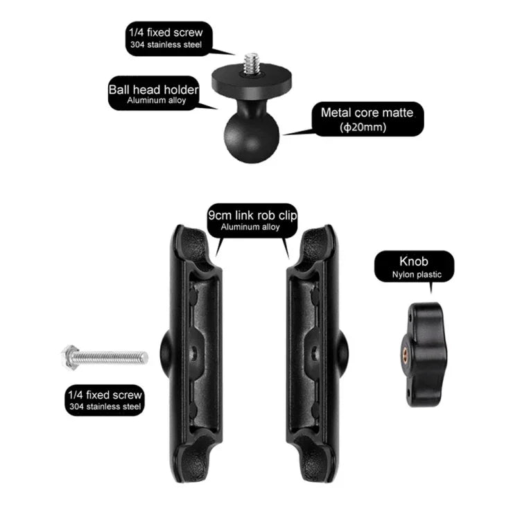 9cm 연결봉 20mm 볼 헤드 오토바이 핸들바 고정 마운트 홀더 삼각대 어댑터 및 나사 포함 GoPro, Insta360, DJI 및 기타 액션 카메라용, 9.5cm 연결봉 홀더