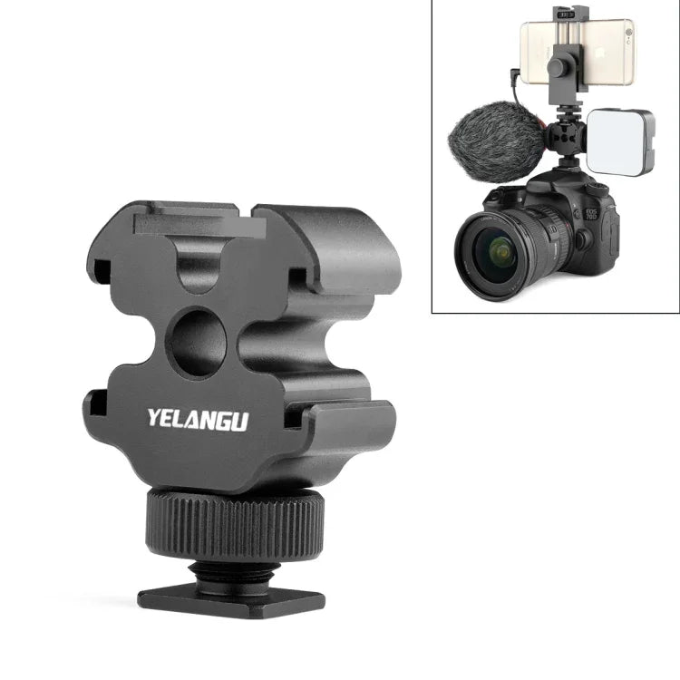 YELANGU YLG0601A A68 3-헤드 콜드 슈 마운트 어댑터 마이크 플래시 라이트 금속 홀더 브래킷, YELANGU A68 3-헤드 콜드 슈