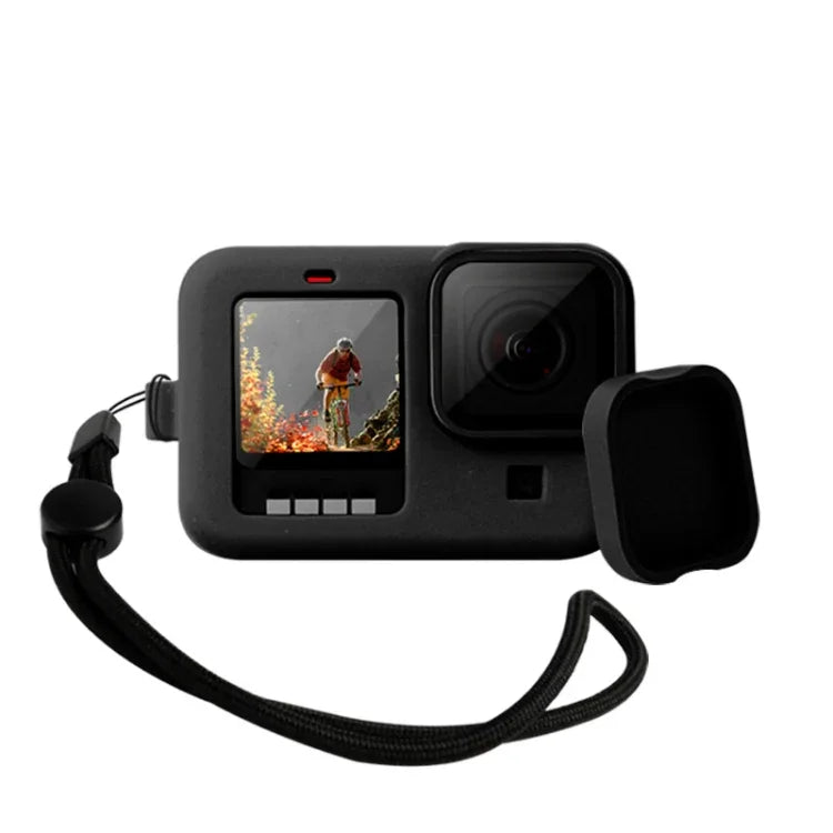 GoPro HERO10 Black / HERO9 Black용 실리콘 보호 케이스 커버 손목 스트랩 및 렌즈 커버 포함, GoPro HERO10 Black용