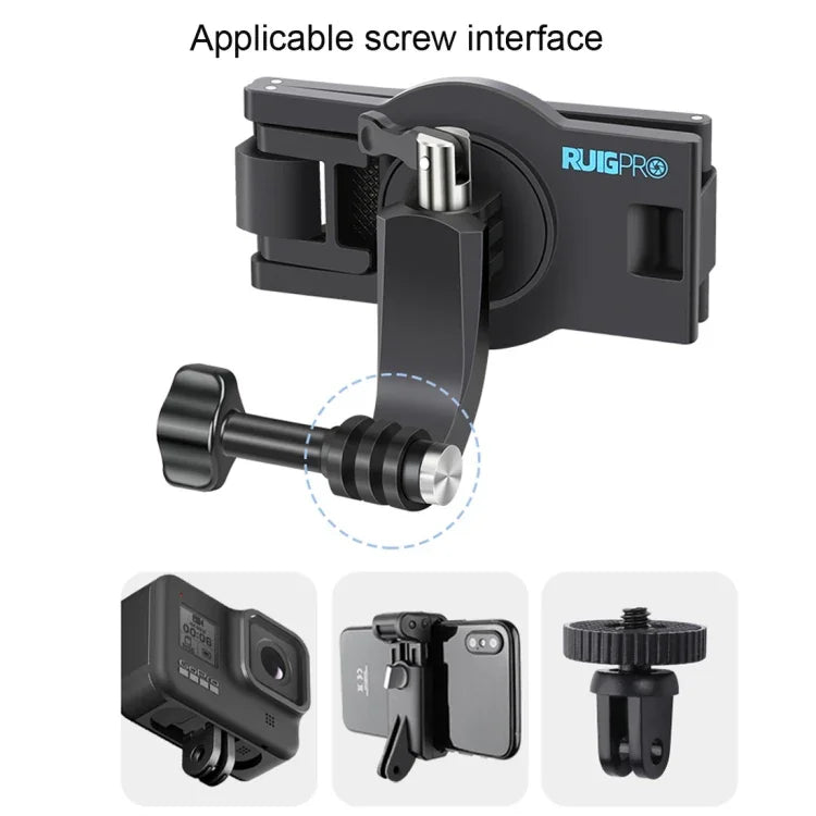 RUIGPRO 360도 회전 퀵 릴리스 스트랩 마운트 어깨 백팩 마운트, GoPro, Insta360, DJI 및 기타 액션 카메라용