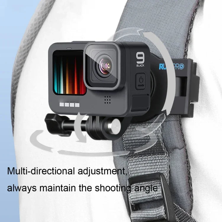 RUIGPRO 360도 회전 퀵 릴리스 스트랩 마운트 어깨 백팩 마운트, GoPro, Insta360, DJI 및 기타 액션 카메라용