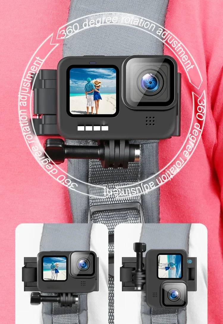 RUIGPRO 360도 회전 퀵 릴리스 스트랩 마운트 어깨 백팩 마운트, GoPro, Insta360, DJI 및 기타 액션 카메라용