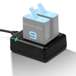 GoPro HERO9 Black / HERO10 Black / HERO11 Black / HERO12 Black용 USB 듀얼 배터리 충전기 케이블 및 표시등 포함, GoPro HERO9 Black용