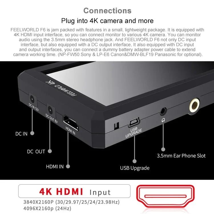 FEELWORLD F6 1920x1080 5.5인치 IPS 스크린 HDMI 4K 카메라 필드 모니터, F6
