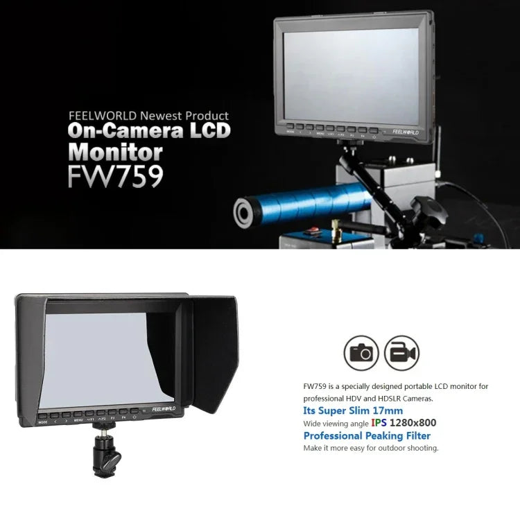 FEELWORLD FW759 1280x800 7인치 IPS 스크린 초슬림 HD 카메라 필드 모니터, FW759